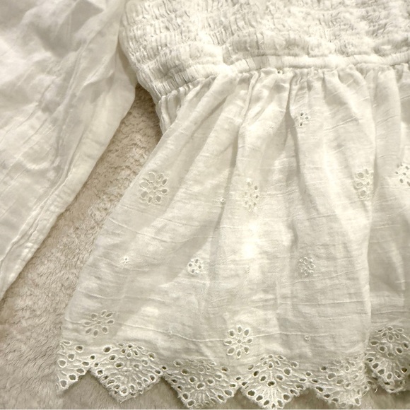 American Eagle Large Smocked White Peplum Blouse Boho Cottagecore LongSleeve Top - Picture 4 of 15